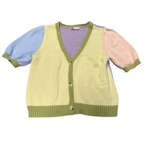 SO Colorblock Cardigan Cottagecore Y2K Pastel Short Sleeve‎ Women’s L